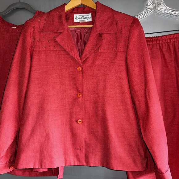 Vintage Patchington 3 pc Set seashell coral pink Jacket Pants Top sz S small - Picture 9 of 15